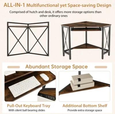 Hivvago Space-Saving Corner Computer Desk with with Hutch and Keyboard Tray