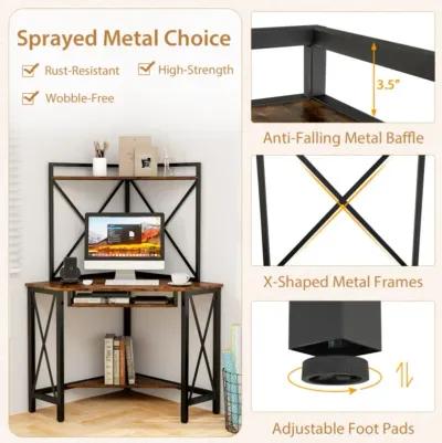 Hivvago Space-Saving Corner Computer Desk with with Hutch and Keyboard Tray