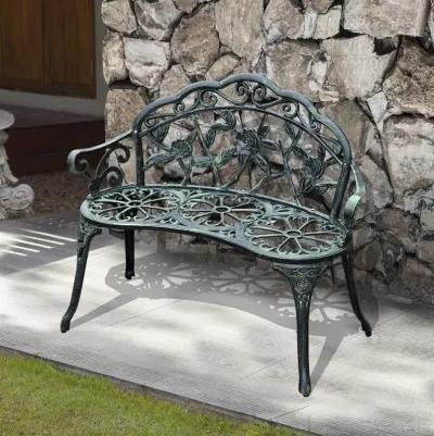 Vintage Garden Duo: Antique Green Floral Cast Aluminum Loveseat