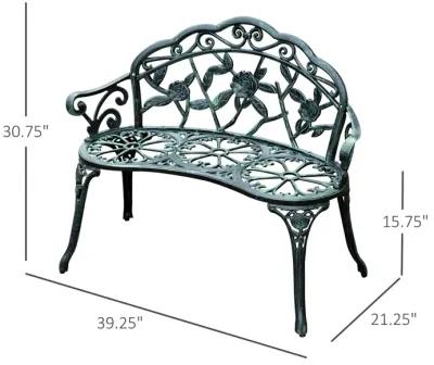 Vintage Garden Duo: Antique Green Floral Cast Aluminum Loveseat