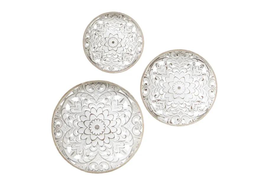 Gracie Mills Lyndon Distressed White Floral 3-Piece Carved Wood Wall Decor Set