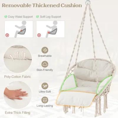 Hammock Chair with Thick Cushion & Macrame Holds up to 330 LBS