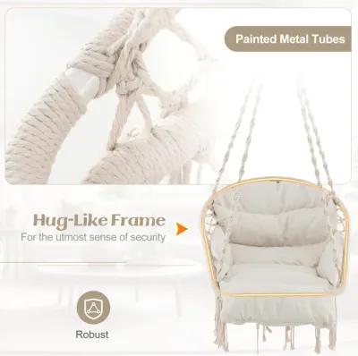 Hammock Chair with Thick Cushion & Macrame Holds up to 330 LBS