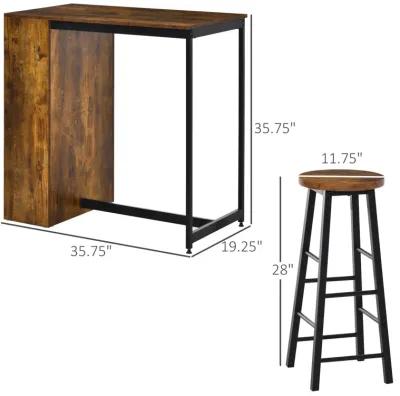 3-Piece Industrial Dining Set: Counter Height, Rustic Brown