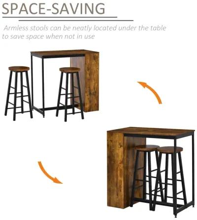 3-Piece Industrial Dining Set: Counter Height, Rustic Brown