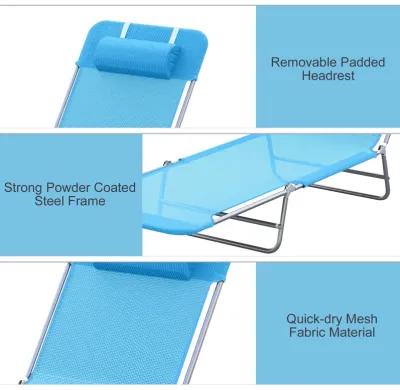 Breathable Beach Chair: Blue Portable Folding Sun Seat with Adjustable Back