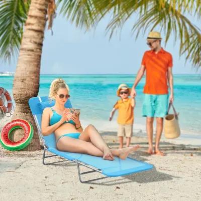 Breathable Beach Chair: Blue Portable Folding Sun Seat with Adjustable Back