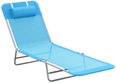 Breathable Beach Chair: Blue Portable Folding Sun Seat with Adjustable Back