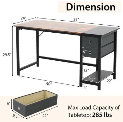 Home Office Desk with 2 Drawers Hanging Hook