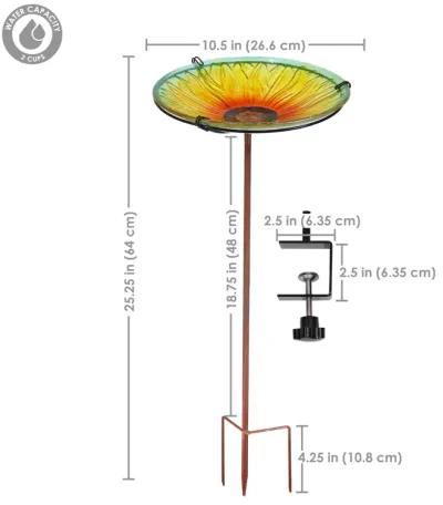 Deck-Mounted Glass Bird Bath with Stake