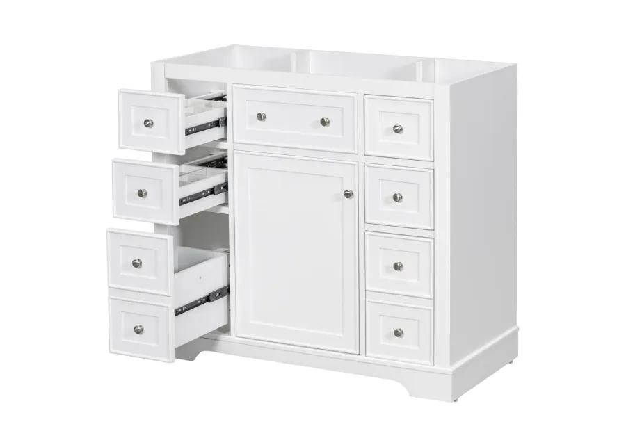 36" Bathroom Vanity Without Sink, Cabinet Base Only, One Cabinet And Six Drawers