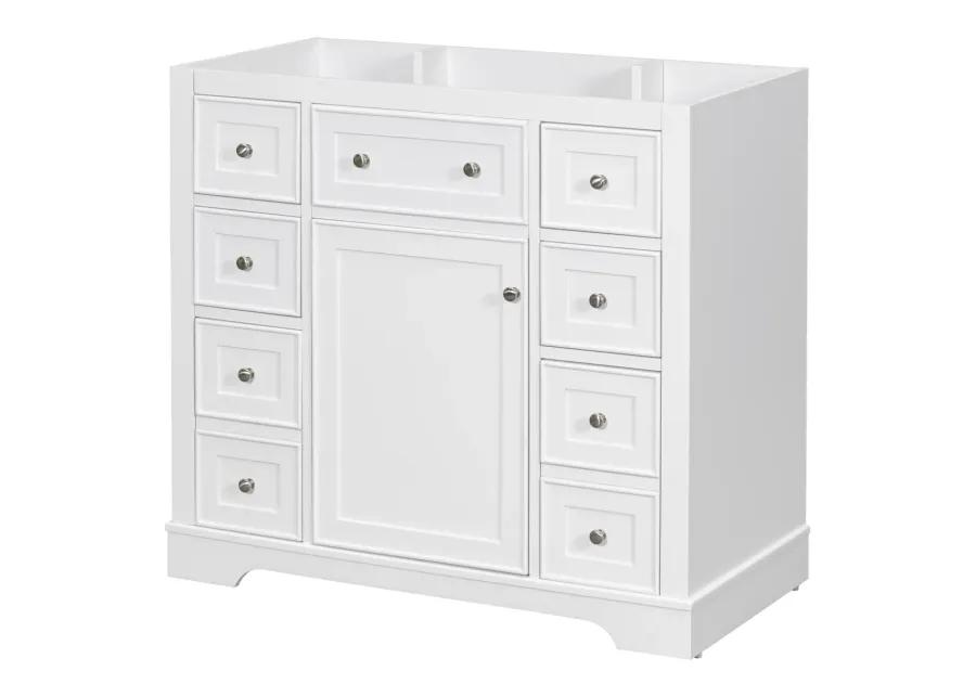 36" Bathroom Vanity Without Sink, Cabinet Base Only, One Cabinet And Six Drawers