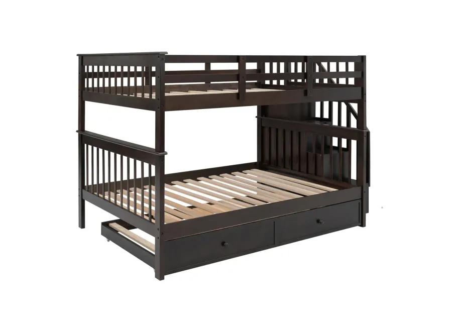 Stairway Full-Over-Full Bunk Bed With Twin Size Trundle, Storage And Guard Rail For Bedroom