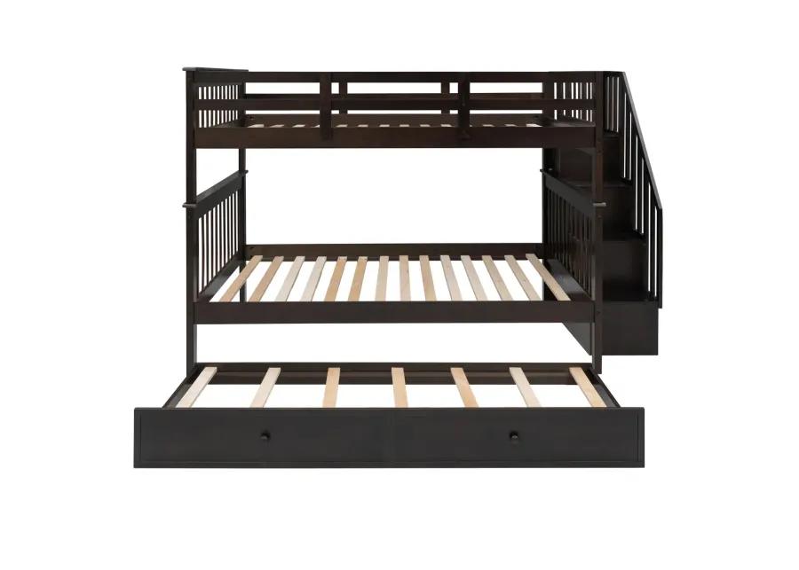 Stairway Full-Over-Full Bunk Bed With Twin Size Trundle, Storage And Guard Rail For Bedroom