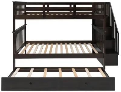 Stairway Full-Over-Full Bunk Bed With Twin Size Trundle, Storage And Guard Rail For Bedroom