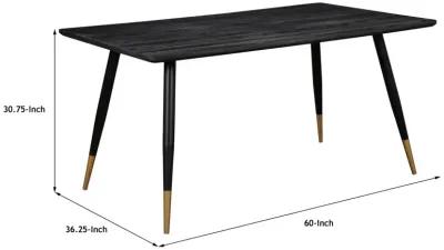 60 Inch Dining Table, MDF Tabletop, Rounded Metal Legs, Brass Accents  - Benzara