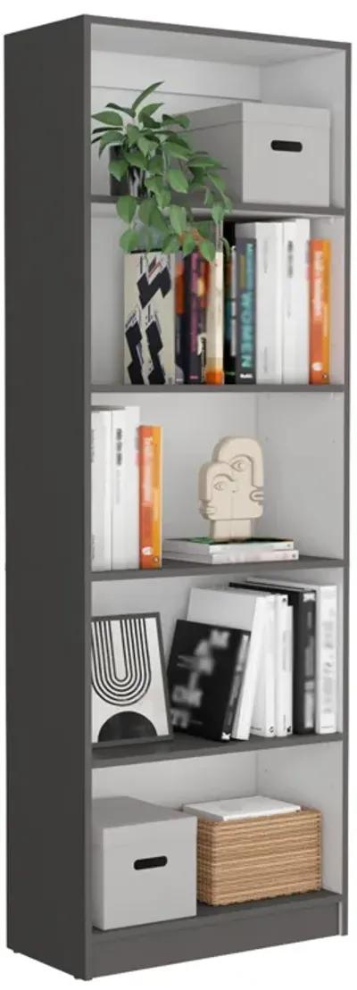 Home 4 Shelves Bookcase with Multi-Tiered Storage -Matt Gray / White