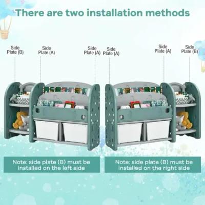 Hivvago Kids Toy Storage Organizer with 2-Tier Bookshelf and Plastic Bins