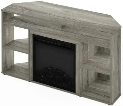 Furinno Jensen Corner TV Stand with Fireplace for TV up to 55 Inches, French Oak Grey