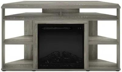 Furinno Jensen Corner TV Stand with Fireplace for TV up to 55 Inches, French Oak Grey