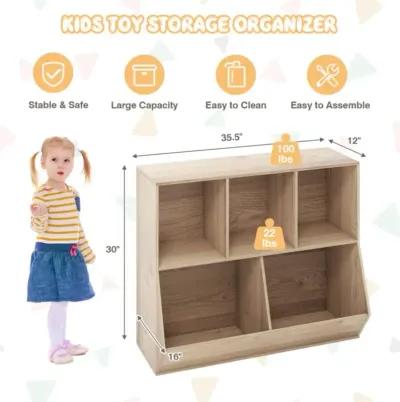 Hivvago 5-Cube Wooden Kids Toy Storage Organizer with Anti-Tipping Kits-Natural