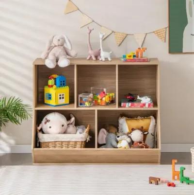 Hivvago 5-Cube Wooden Kids Toy Storage Organizer with Anti-Tipping Kits-Natural