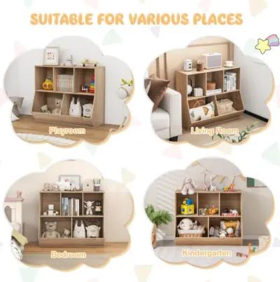 Hivvago 5-Cube Wooden Kids Toy Storage Organizer with Anti-Tipping Kits-Natural