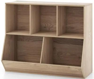 Hivvago 5-Cube Wooden Kids Toy Storage Organizer with Anti-Tipping Kits-Natural