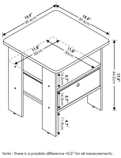 Furinno Andrey End Table / Side Table / Night Stand / Bedside Table with Bin Drawer, Dark Walnut, 1-Pack, Center Bin