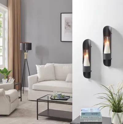 Wall Mount Hugging Metal Candle Sconces with Glass Inserts - (Set of 2) - Black