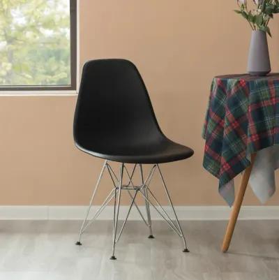 Mid-Century Modern Style Plastic DSW Shell Dining Chair with Metal Legs, Black