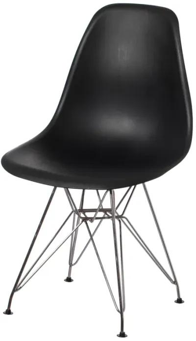 Mid-Century Modern Style Plastic DSW Shell Dining Chair with Metal Legs, Black