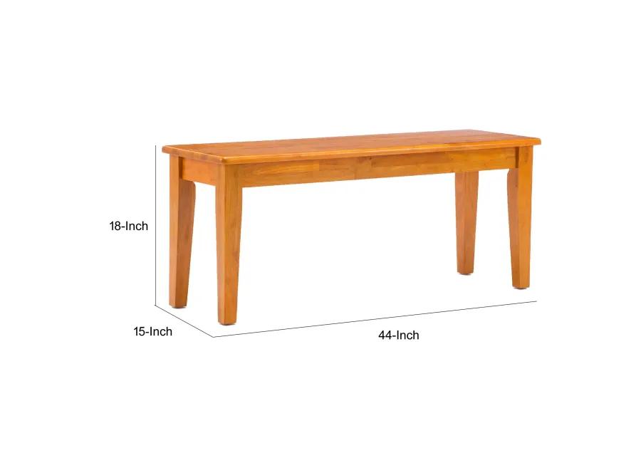 Nova 44 Inch Dining Bench, Tapered Legs, Oak Brown Wood-Benzara