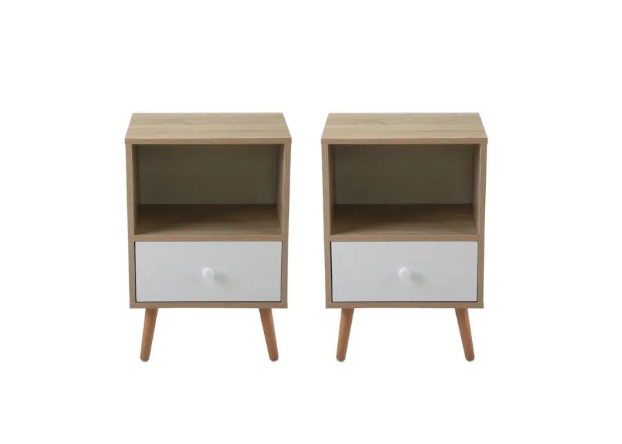 Mid Century Wood Nightstand Set, Natural/White