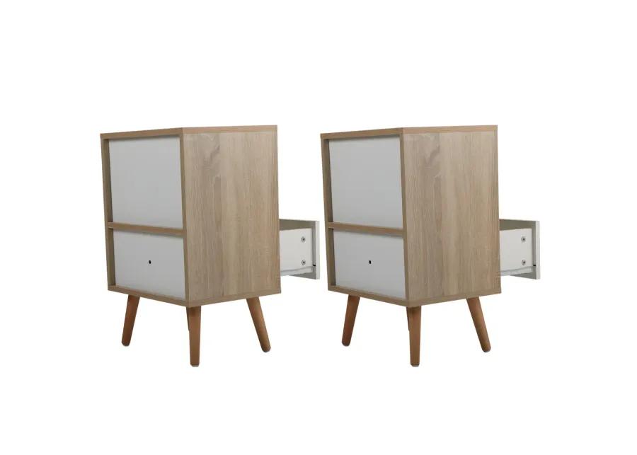 Mid Century Wood Nightstand Set, Natural/White