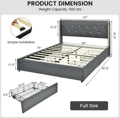 Full/Queen Size Upholstered Bed Frame with 4 Storage Drawers-Full Size