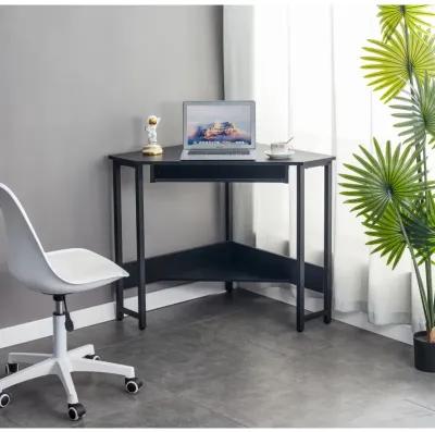 Triangle Computer Desk, Corner Desk With Smooth Keyboard Tray& Storage Shelves, Compact Home Office, Small Desk With Sturdy Steel Frame As Workstation For Small Space, BLACK, 28.34"L 24"W 30.11"H