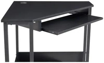 Triangle Computer Desk, Corner Desk With Smooth Keyboard Tray& Storage Shelves, Compact Home Office, Small Desk With Sturdy Steel Frame As Workstation For Small Space, BLACK, 28.34"L 24"W 30.11"H