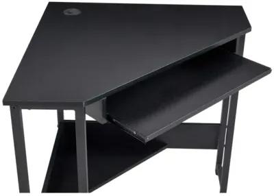 Triangle Computer Desk, Corner Desk With Smooth Keyboard Tray& Storage Shelves, Compact Home Office, Small Desk With Sturdy Steel Frame As Workstation For Small Space, BLACK, 28.34"L 24"W 30.11"H