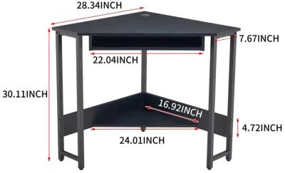 Triangle Computer Desk, Corner Desk With Smooth Keyboard Tray& Storage Shelves, Compact Home Office, Small Desk With Sturdy Steel Frame As Workstation For Small Space, BLACK, 28.34"L 24"W 30.11"H