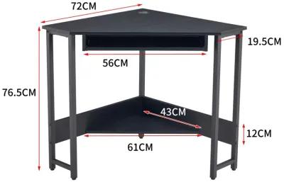 Triangle Computer Desk, Corner Desk With Smooth Keyboard Tray& Storage Shelves, Compact Home Office, Small Desk With Sturdy Steel Frame As Workstation For Small Space, BLACK, 28.34"L 24"W 30.11"H