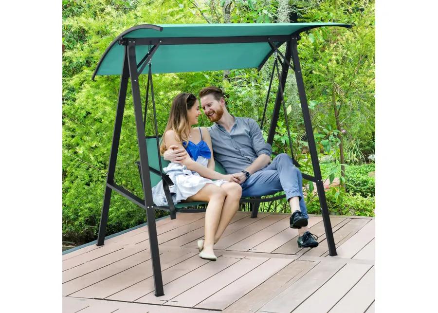 2 Person Patio Swing with Weather Resistant Glider and Adjustable Canopy