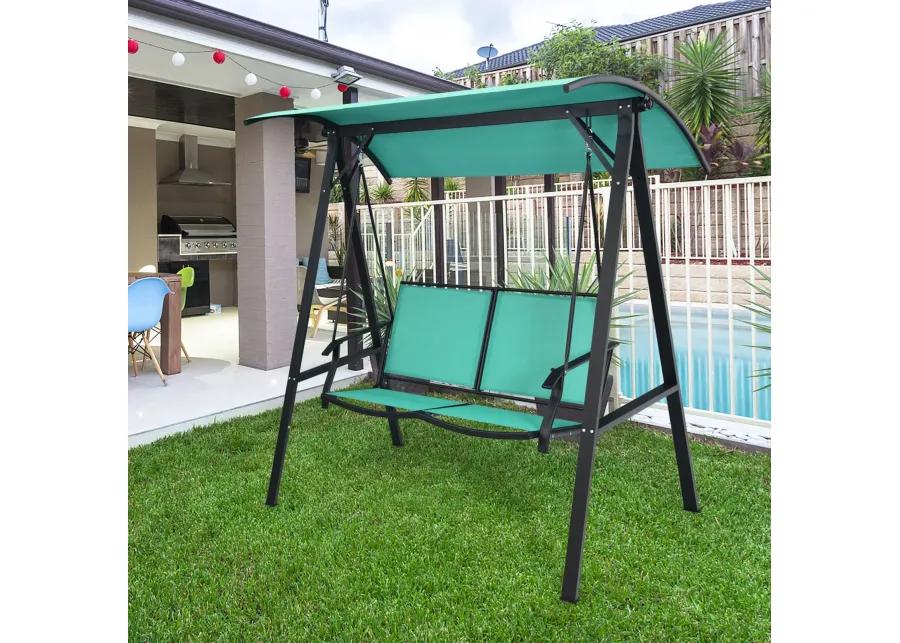 2 Person Patio Swing with Weather Resistant Glider and Adjustable Canopy