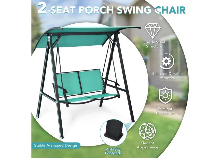 2 Person Patio Swing with Weather Resistant Glider and Adjustable Canopy