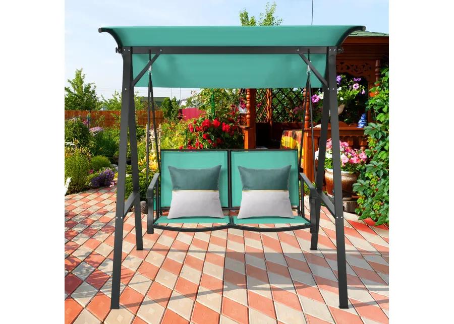 2 Person Patio Swing with Weather Resistant Glider and Adjustable Canopy