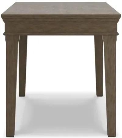 63 Inch Home Office Desk, Acacia Wood Top, Wire Brushed Weathered Gray-Benzara