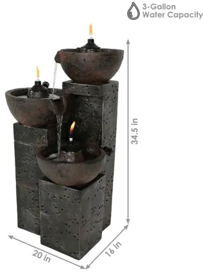 Sunnydaze 3-Tier Polyresin Burning Bowls Fire and Water Fountain - 34 in