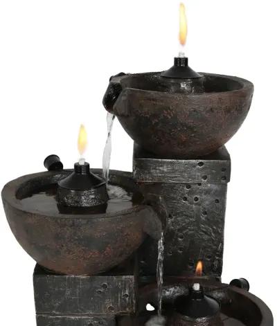 Sunnydaze 3-Tier Polyresin Burning Bowls Fire and Water Fountain - 34 in