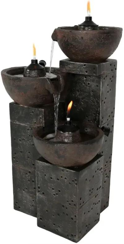 Sunnydaze 3-Tier Polyresin Burning Bowls Fire and Water Fountain - 34 in