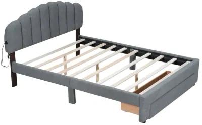 Merax Teddy Fleece  Platform Bed with Drawer